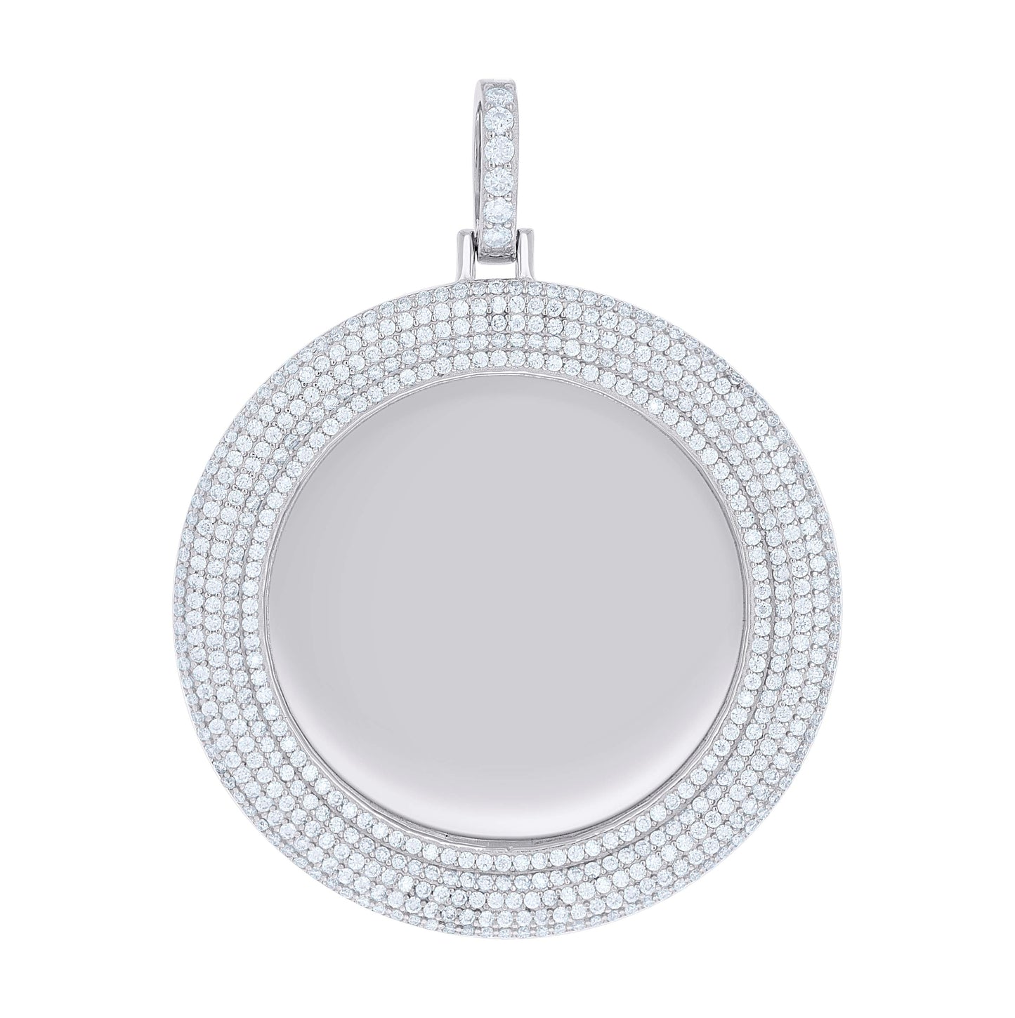 Sterling Silver Unisex Cubic-Zirconia Memory Circle Photo Frame Charm Pendant