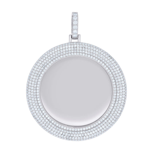 Sterling Silver Unisex Cubic-Zirconia Memory Circle Photo Frame Charm Pendant