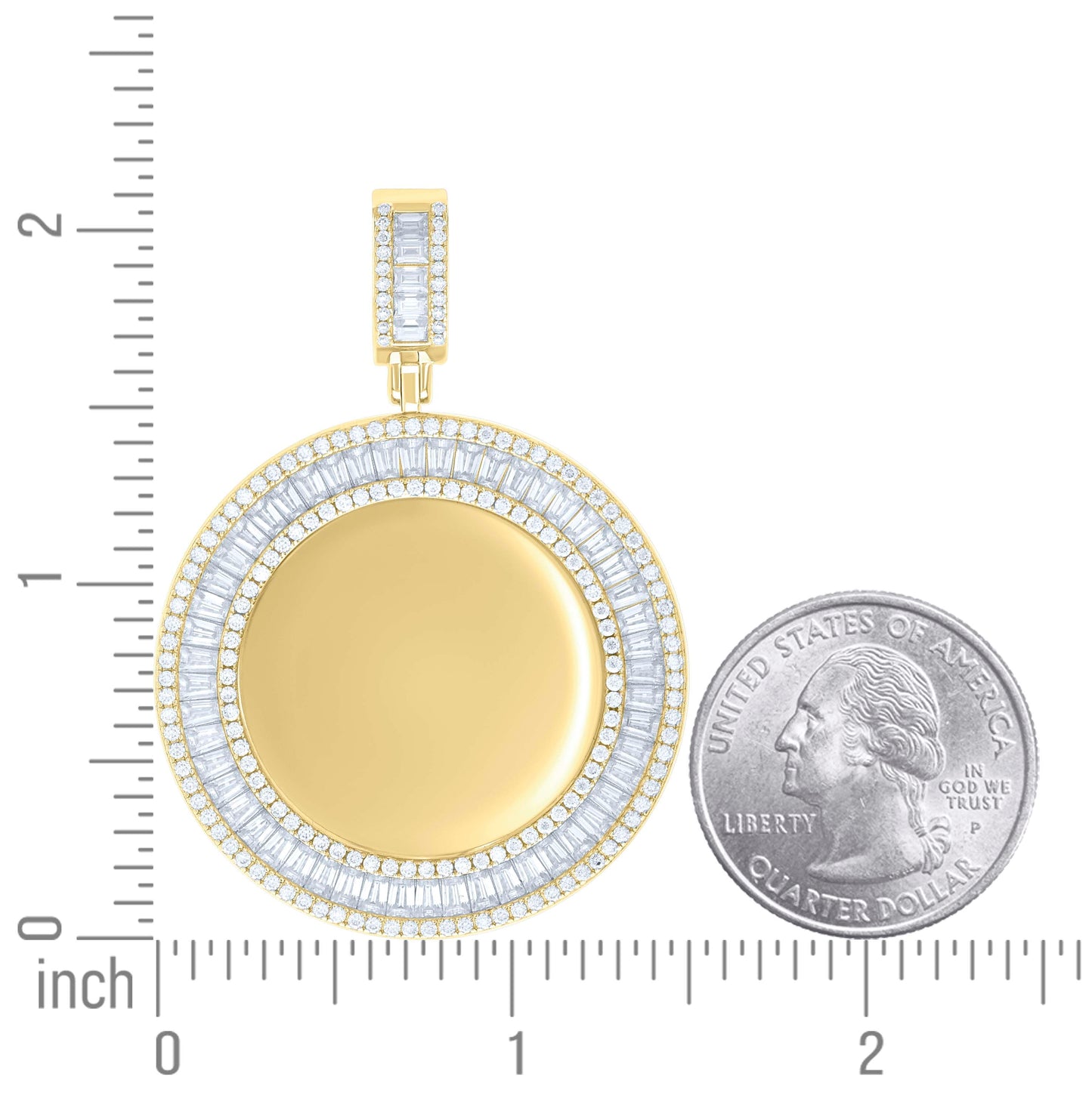 Sterling Silver Unisex Round Baguette Cubic-Zirconia Memory Circle Photo Frame Charm Pendant