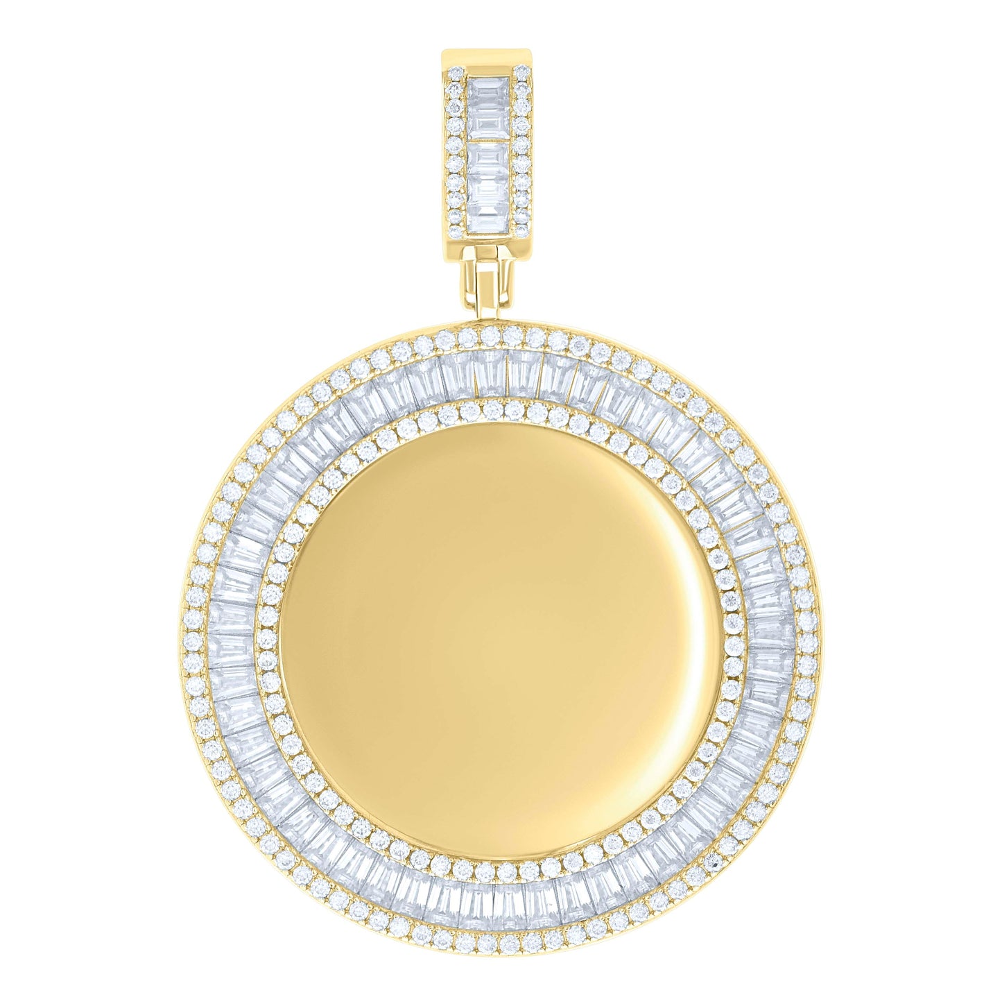 Sterling Silver Unisex Round Baguette Cubic-Zirconia Memory Circle Photo Frame Charm Pendant