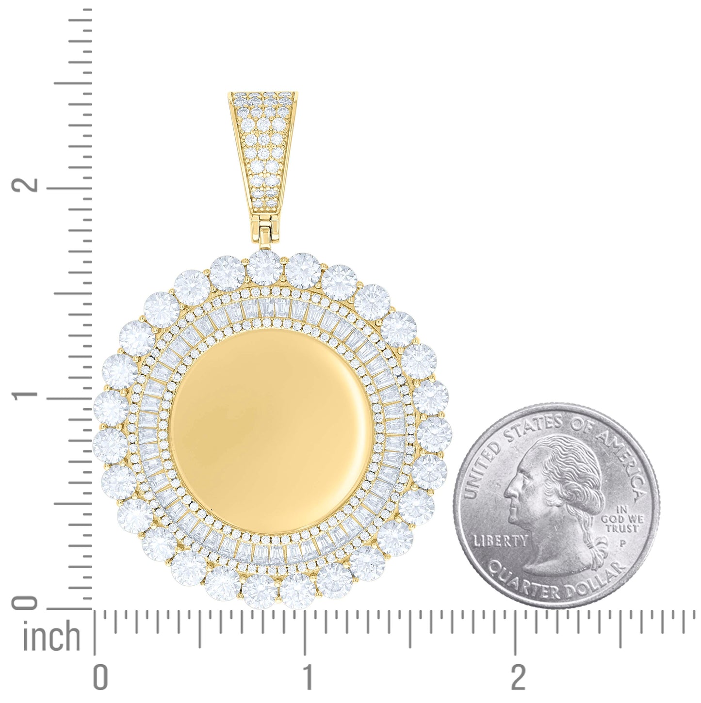 Sterling Silver Unisex Round Baguette Cubic-Zirconia Memory Circle Photo Frame Charm Pendant