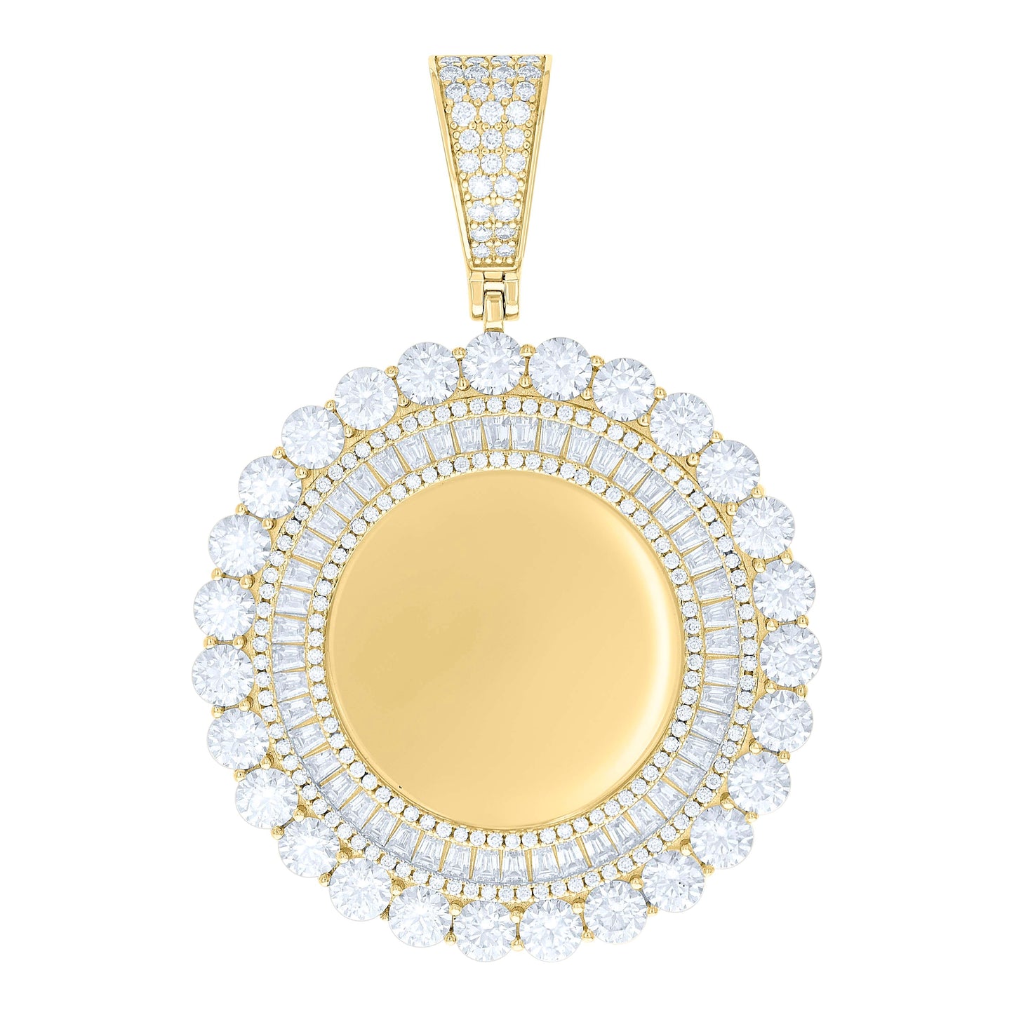 Sterling Silver Unisex Round Baguette Cubic-Zirconia Memory Circle Photo Frame Charm Pendant