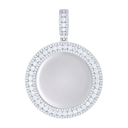 Sterling Silver Mens Cubic-Zirconia Round Memories Photo Frame Pendant