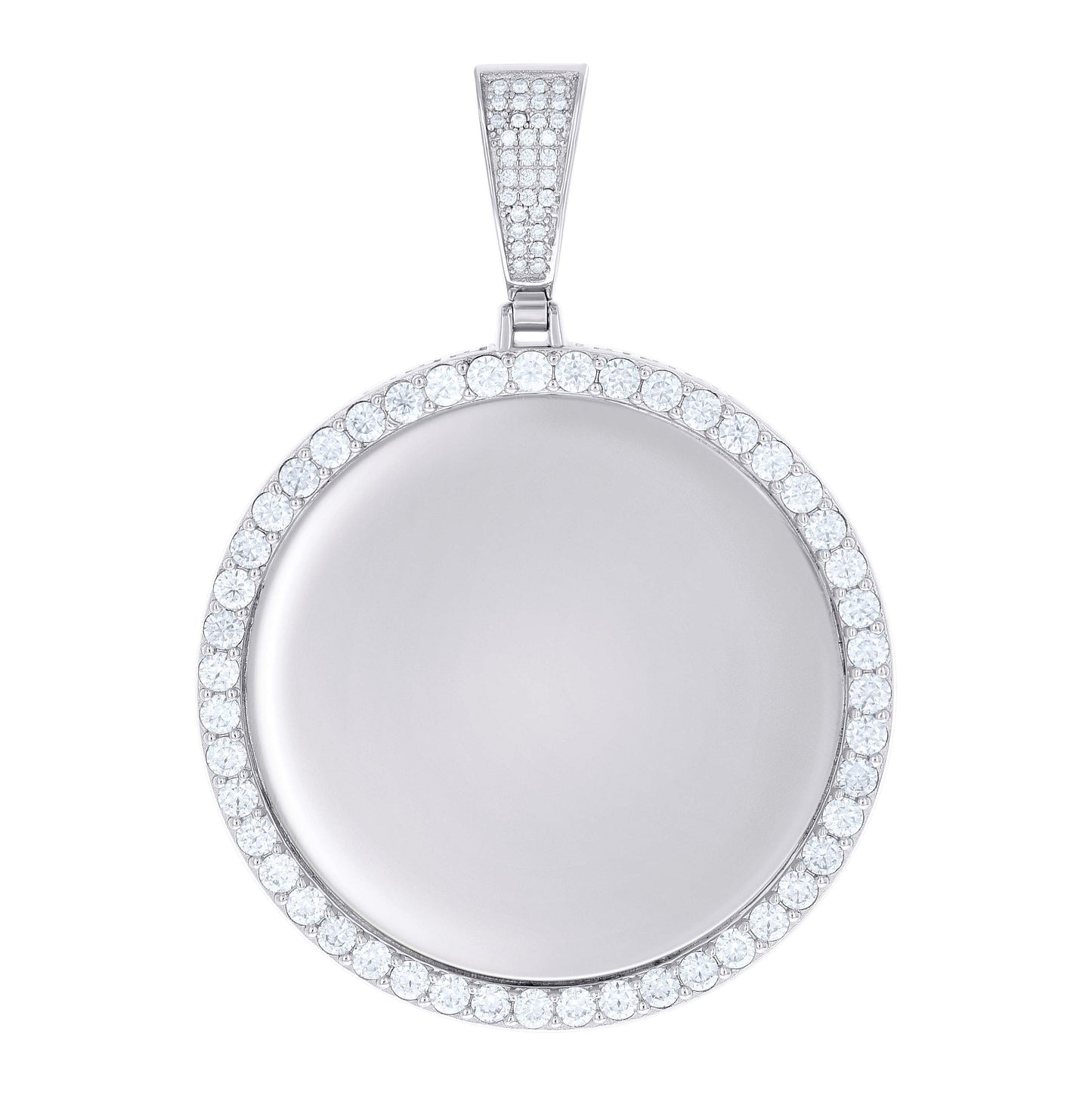 Sterling Silver Unisex Cubic-Zirconia Memory Circle Photo Frame Charm Pendant