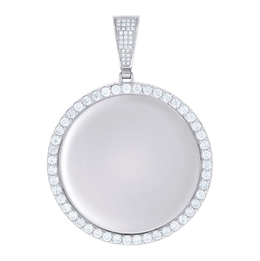 Sterling Silver Unisex Cubic-Zirconia Memory Circle Photo Frame Charm Pendant