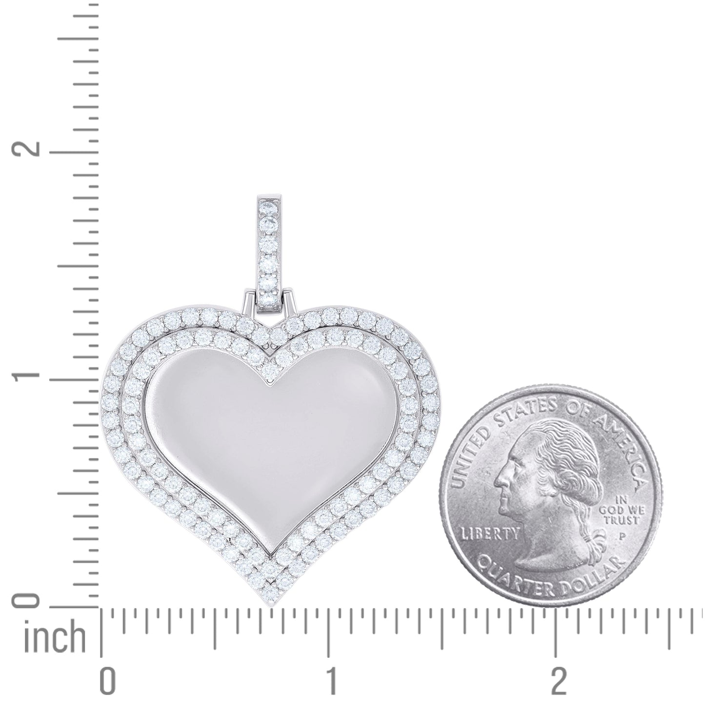 Sterling Silver Women Cubic-Zirconia Heart Photo Frame Charm Pendant