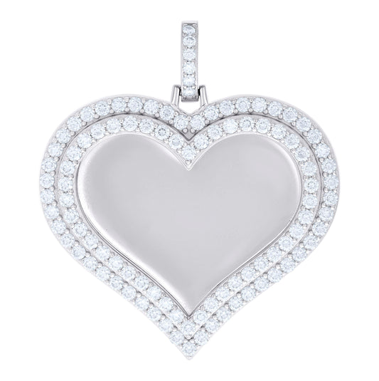 Sterling Silver Women Cubic-Zirconia Heart Photo Frame Charm Pendant