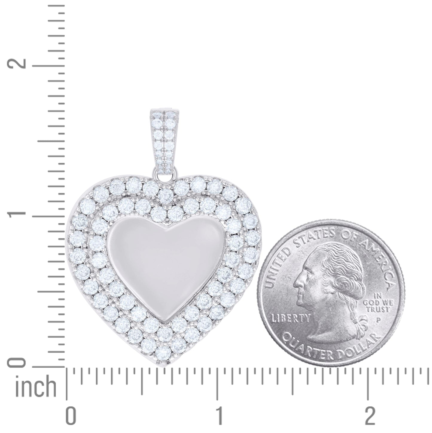Sterling Silver Women Cubic-Zirconia Heart Photo Frame Charm Pendant