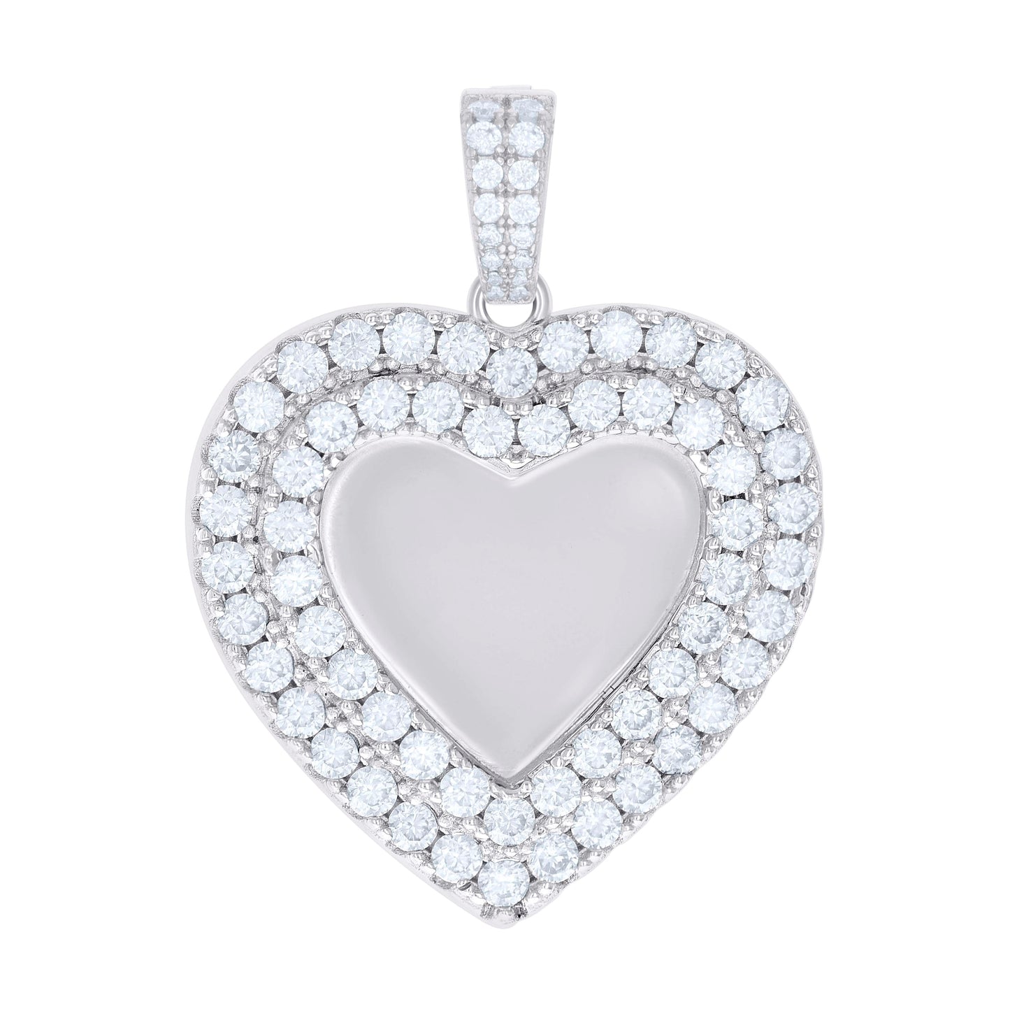 Sterling Silver Women Cubic-Zirconia Heart Photo Frame Charm Pendant