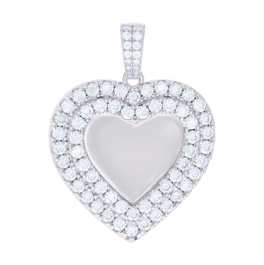 Sterling Silver Women Cubic-Zirconia Heart Photo Frame Charm Pendant