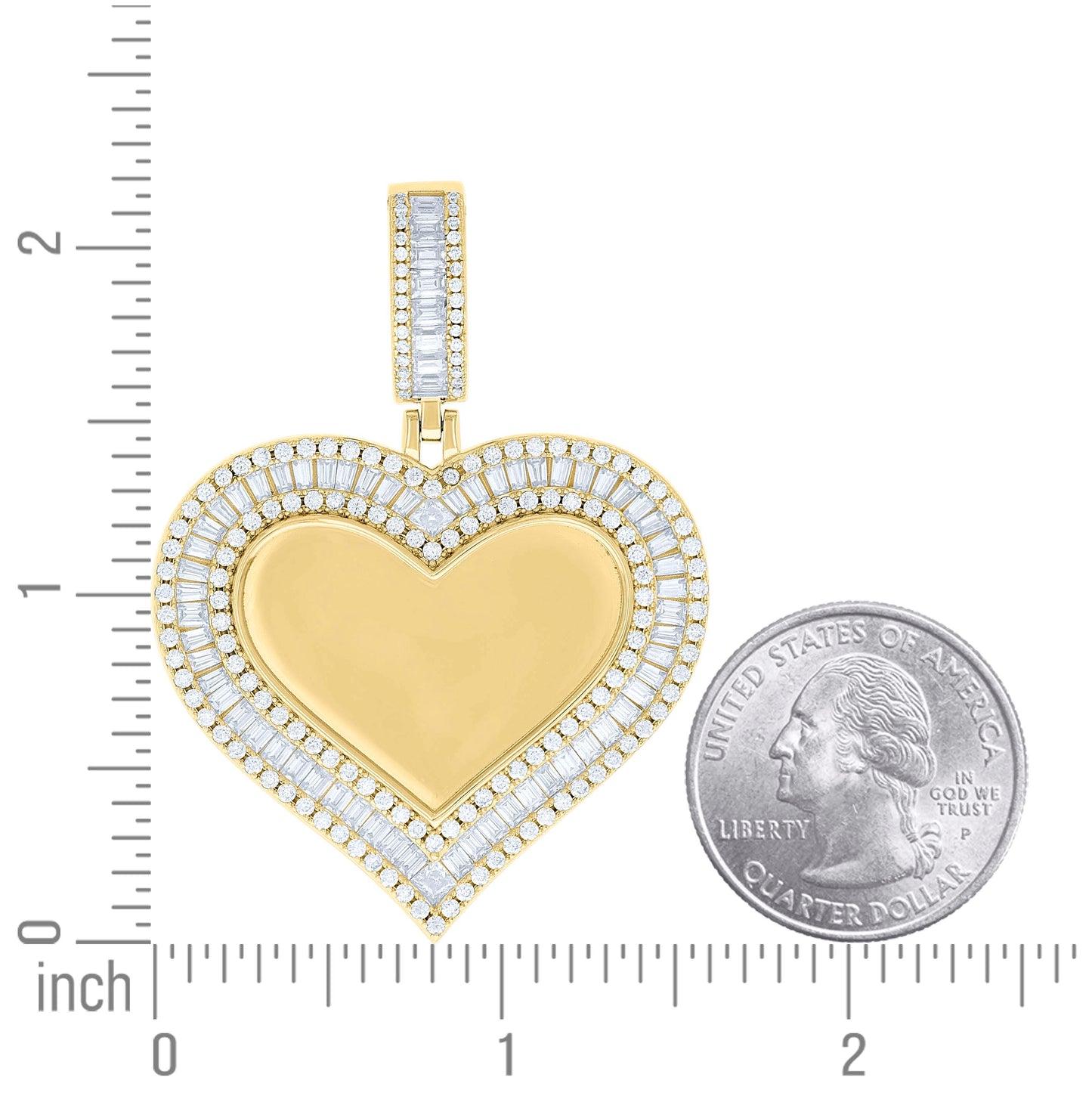 Sterling Silver Women Round Baguette Cubic-Zirconia Heart Photo Frame Charm Pendant
