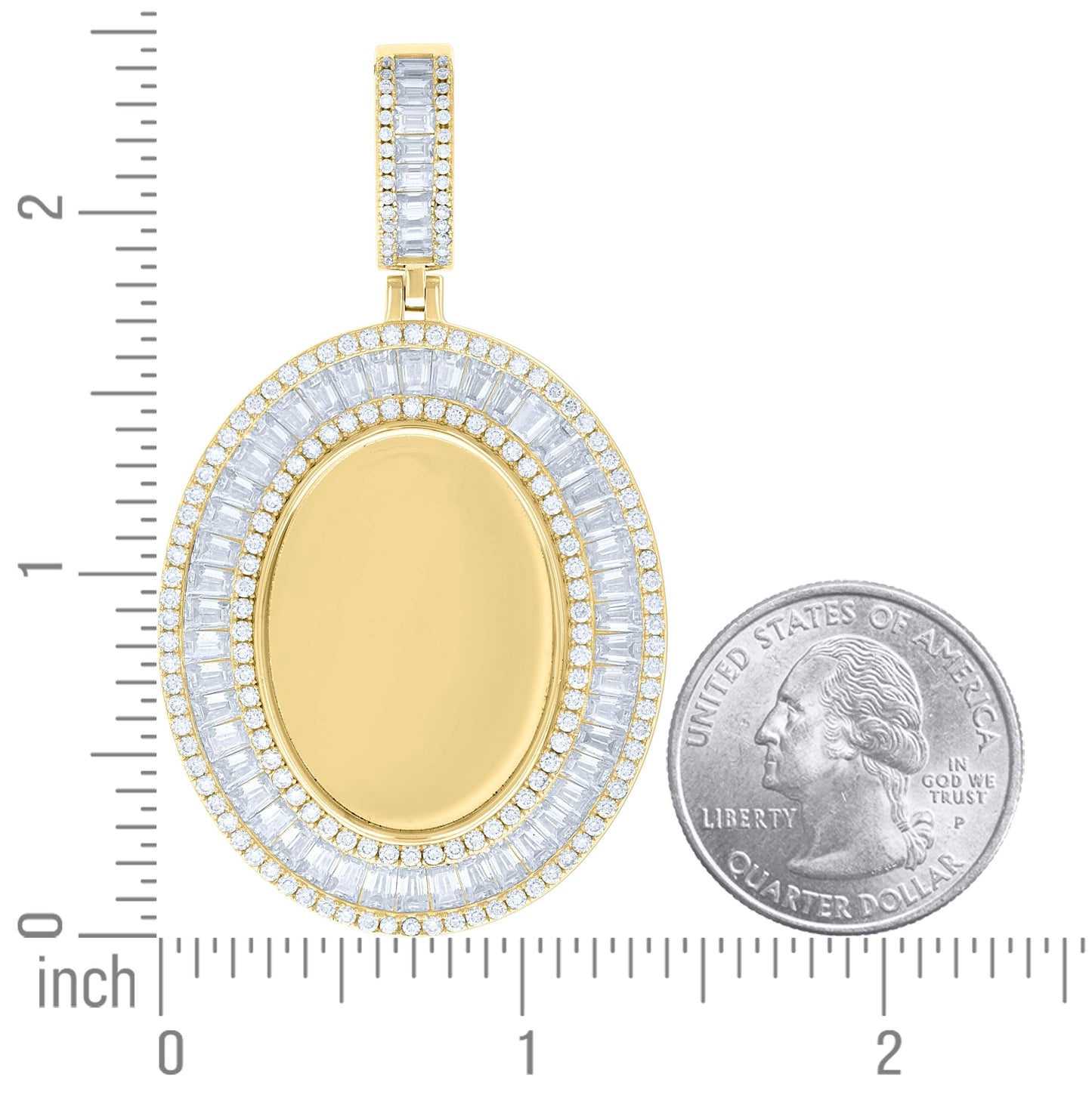 Sterling Silver Unisex Round Baguette Cubic-Zirconia Oval Photo Frame Charm Pendant
