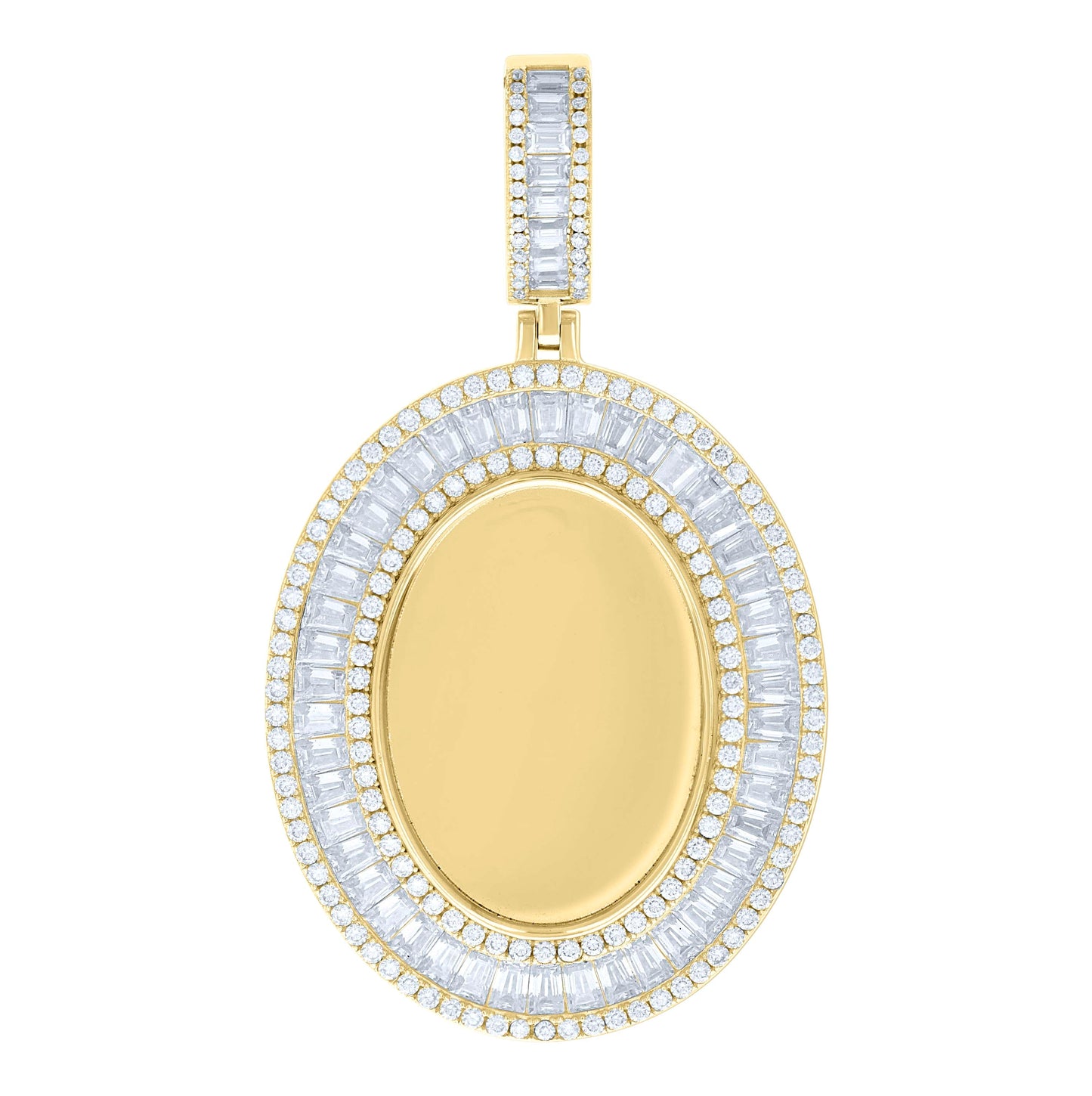 Sterling Silver Unisex Round Baguette Cubic-Zirconia Oval Photo Frame Charm Pendant