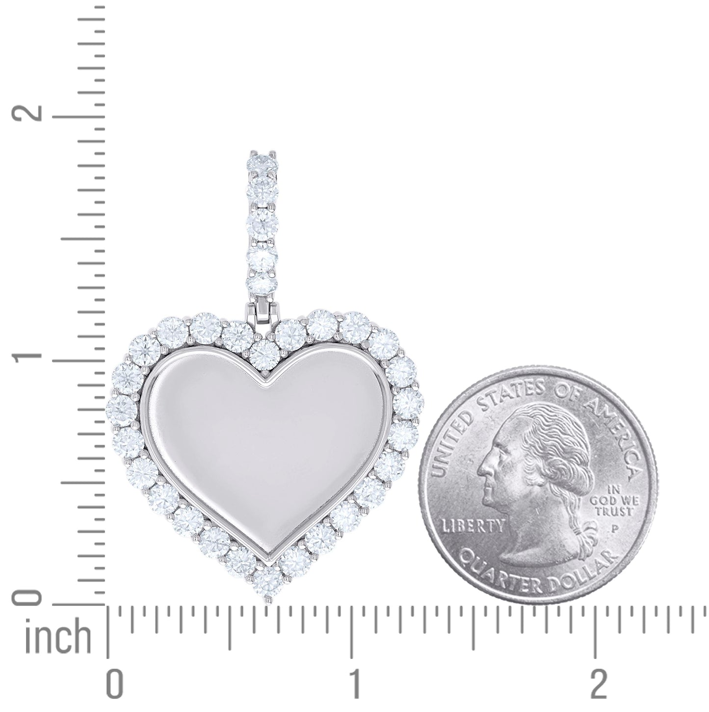 Sterling Silver Women Cubic-Zirconia Heart Photo Frame Charm Pendant