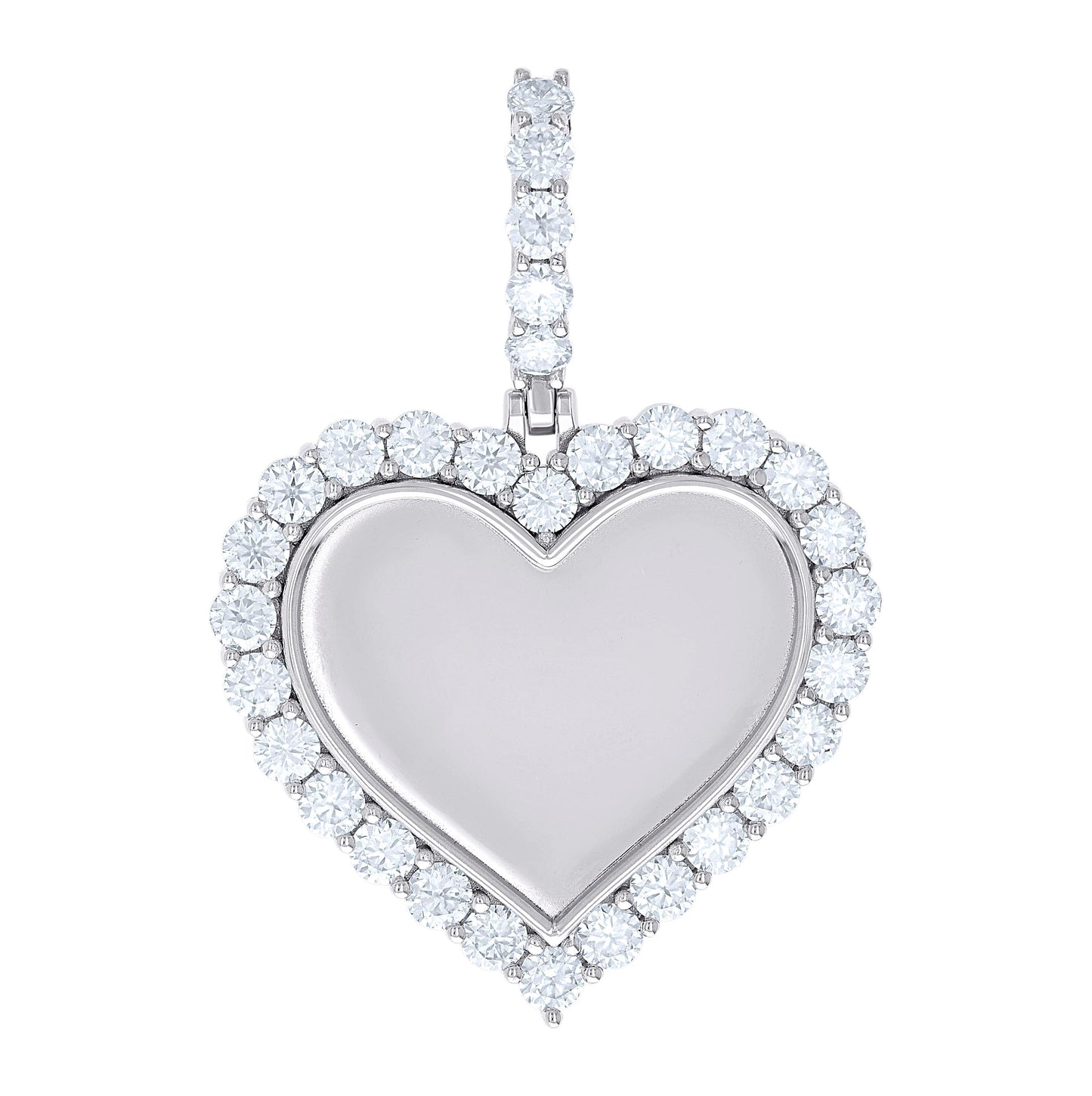 Sterling Silver Women Cubic-Zirconia Heart Photo Frame Charm Pendant