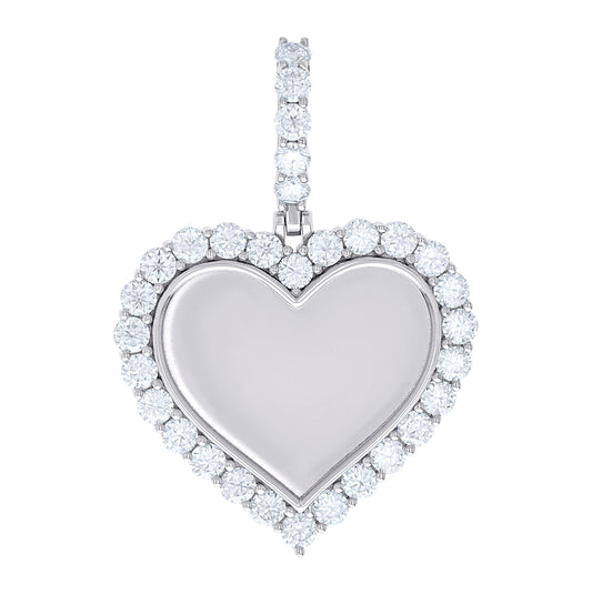 Sterling Silver Women Cubic-Zirconia Heart Photo Frame Charm Pendant