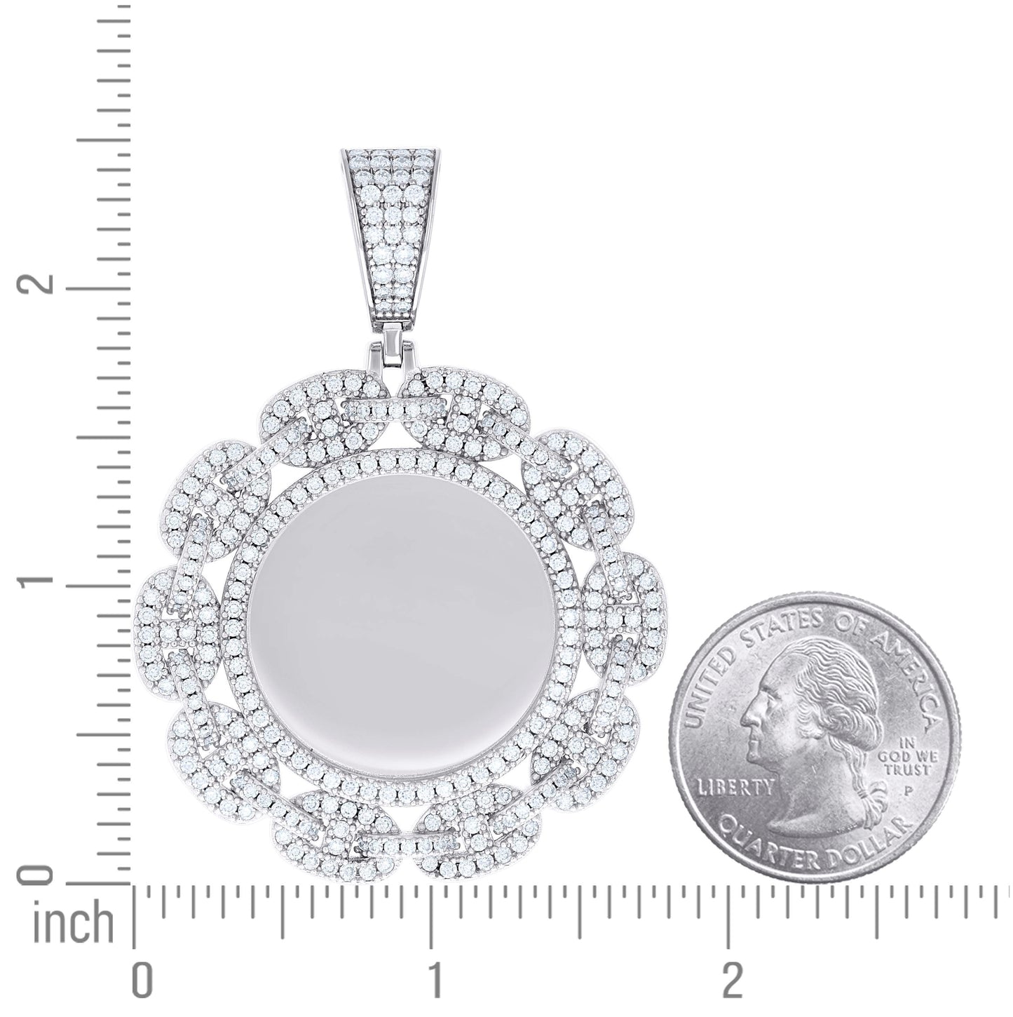 Sterling Silver Unisex Cubic-Zirconia Memory Circle Photo Frame Charm Pendant