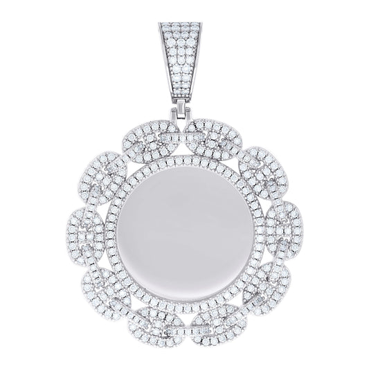 Sterling Silver Unisex Cubic-Zirconia Memory Circle Photo Frame Charm Pendant