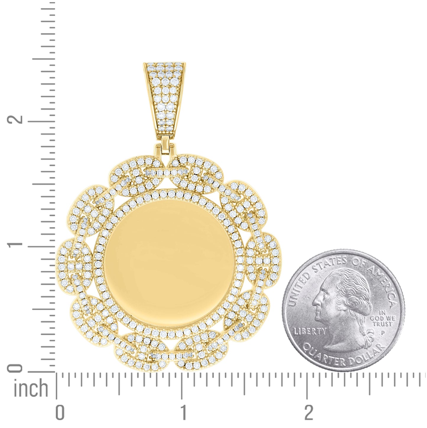 Sterling Silver Unisex Cubic-Zirconia Memory Circle Photo Frame Charm Pendant