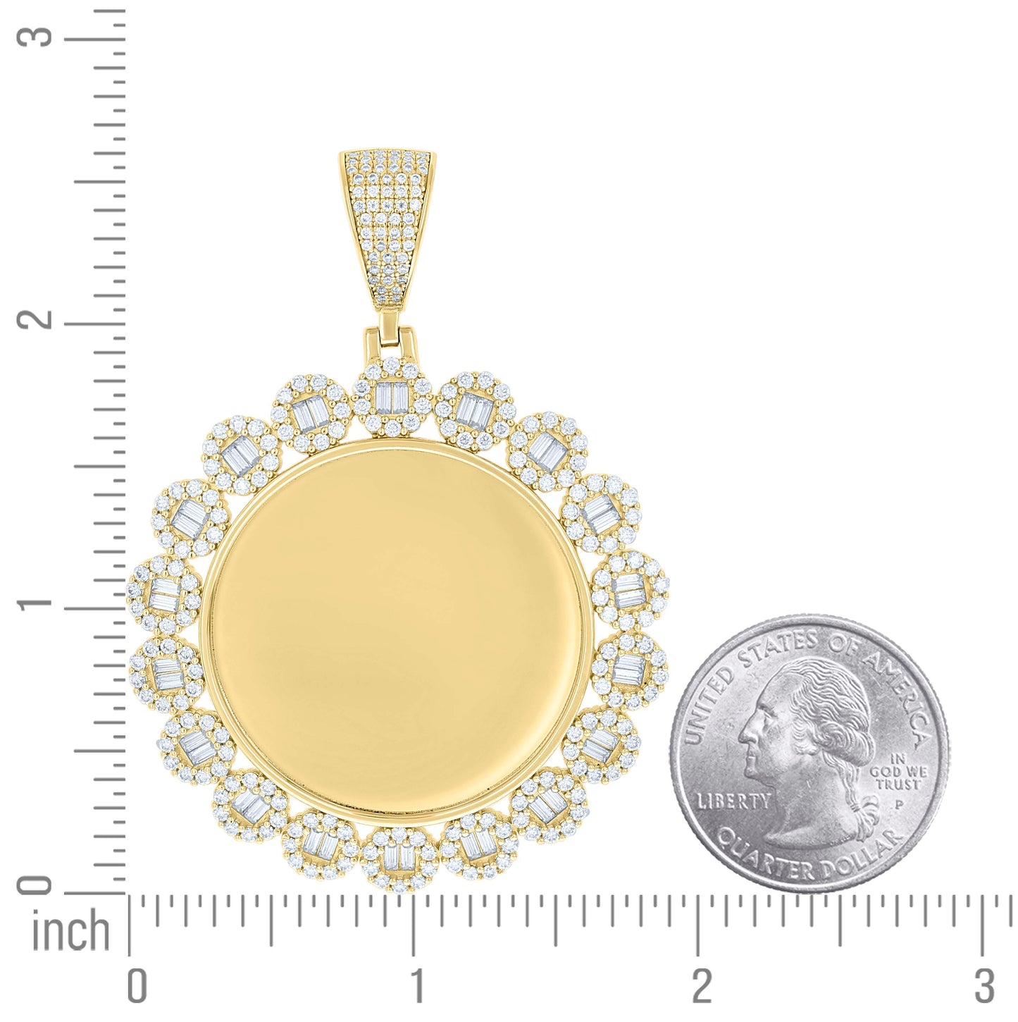 Sterling Silver Unisex Round Baguette Cubic-Zirconia Memory Circle Photo Frame Charm Pendant