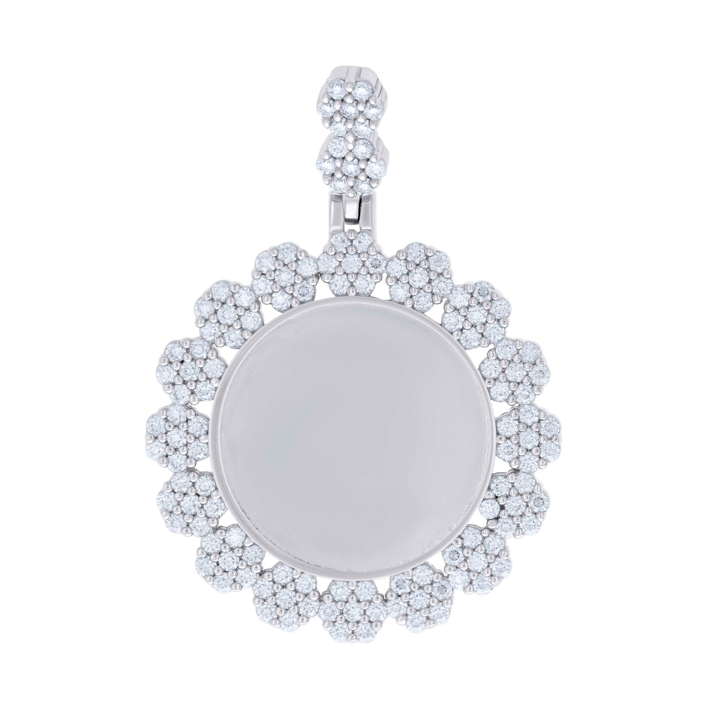 Sterling Silver Unisex Cubic-Zirconia Memory Circle Photo Frame Charm Pendant