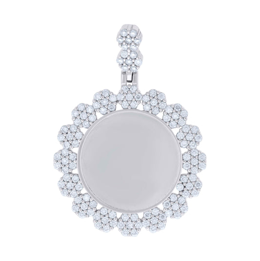 Sterling Silver Unisex Cubic-Zirconia Memory Circle Photo Frame Charm Pendant