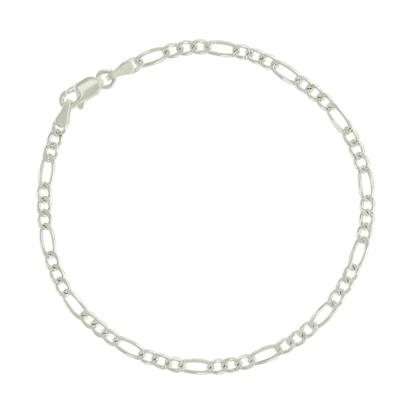 Sterling Silver Solid Pave Classic Figaro Silver Plated