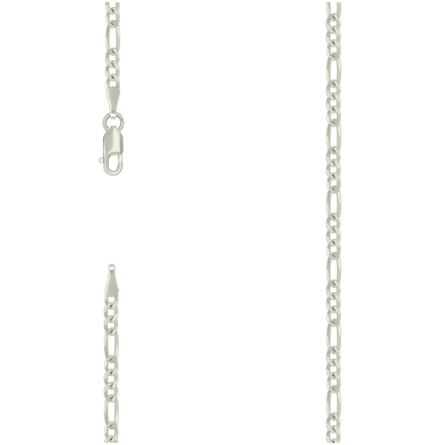 Sterling Silver Solid Pave Classic Figaro Silver Plated