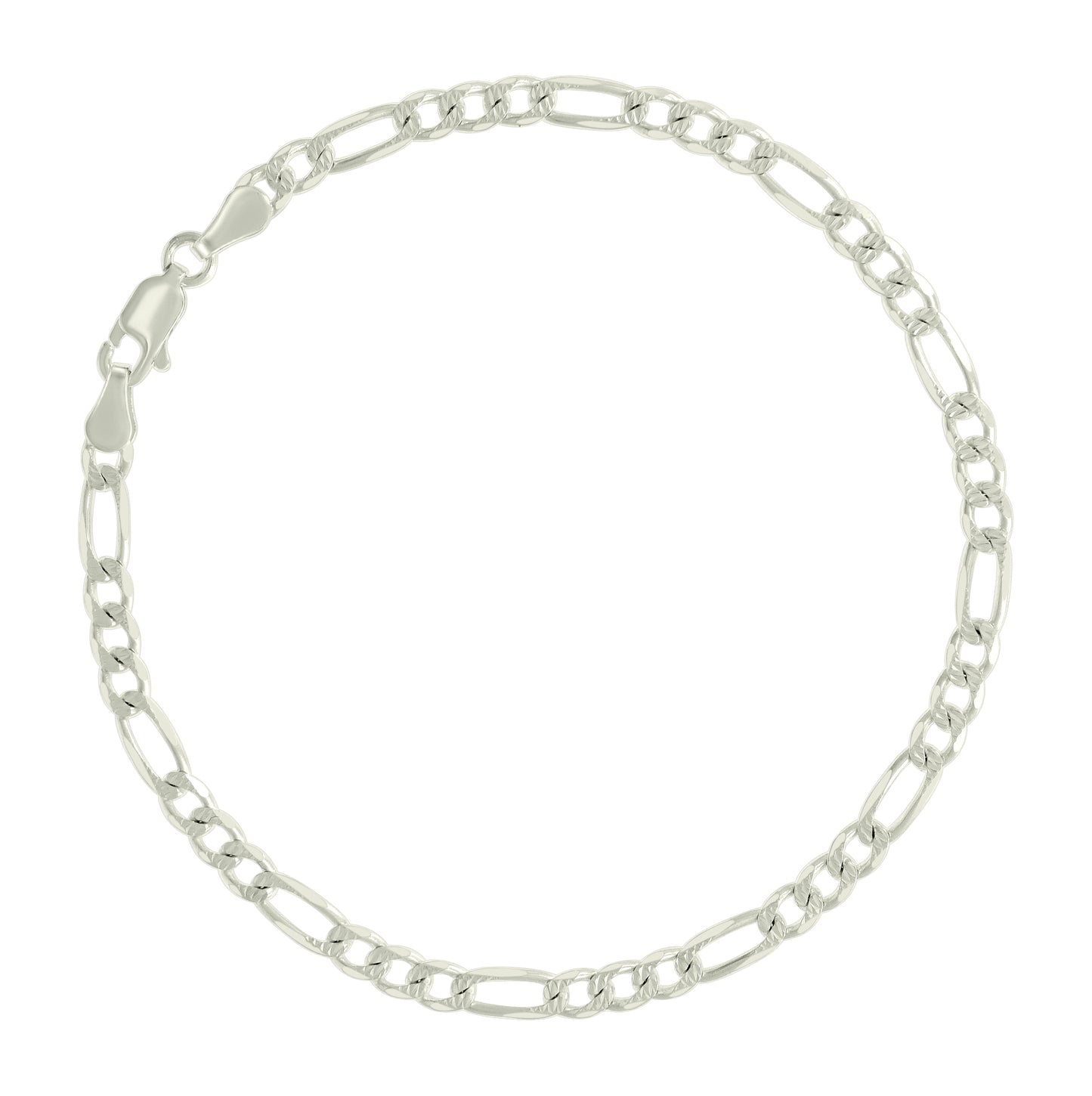 Sterling Silver Solid Pave Classic Figaro Silver Plated