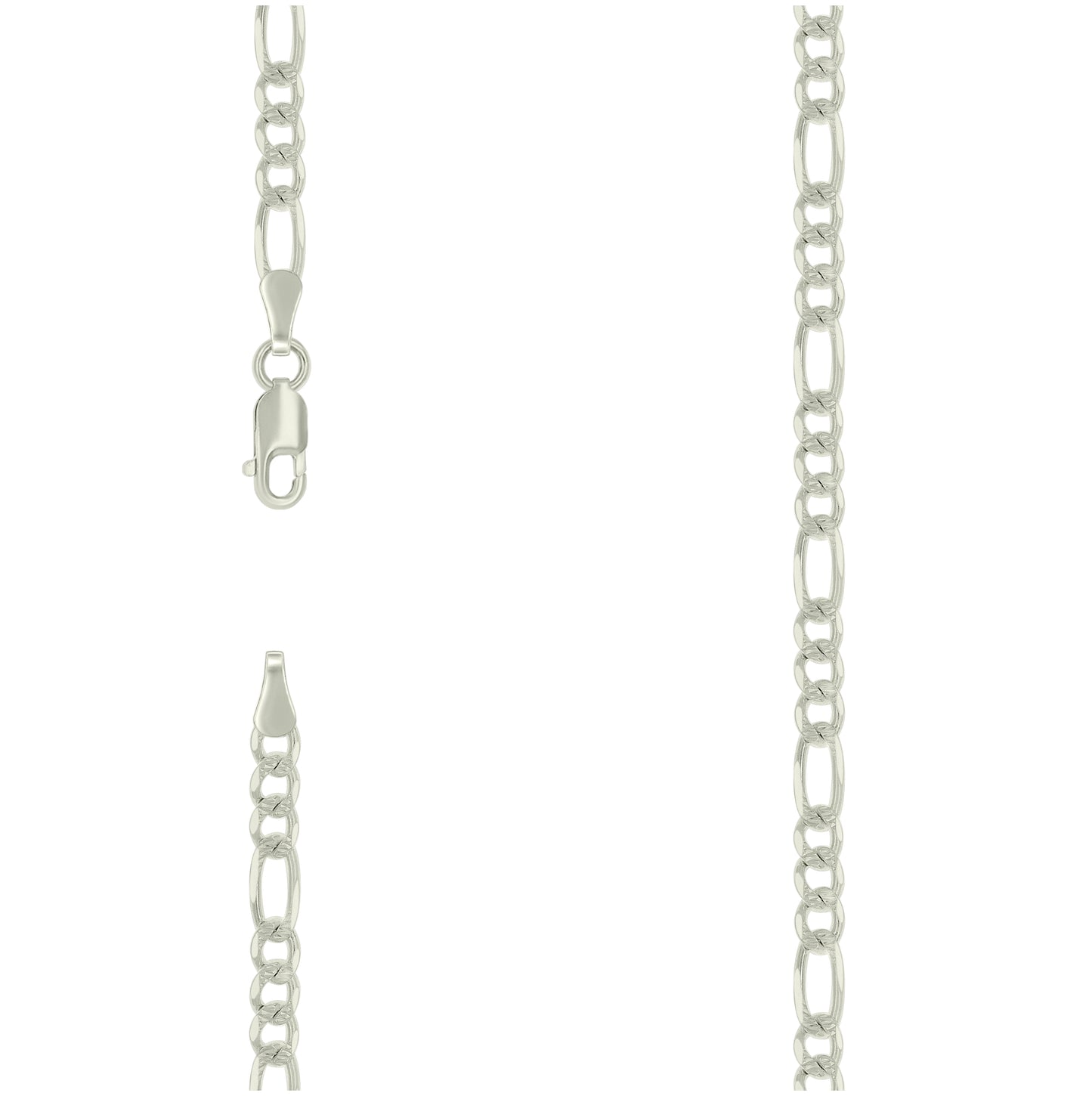 Sterling Silver Solid Pave Classic Figaro Silver Plated