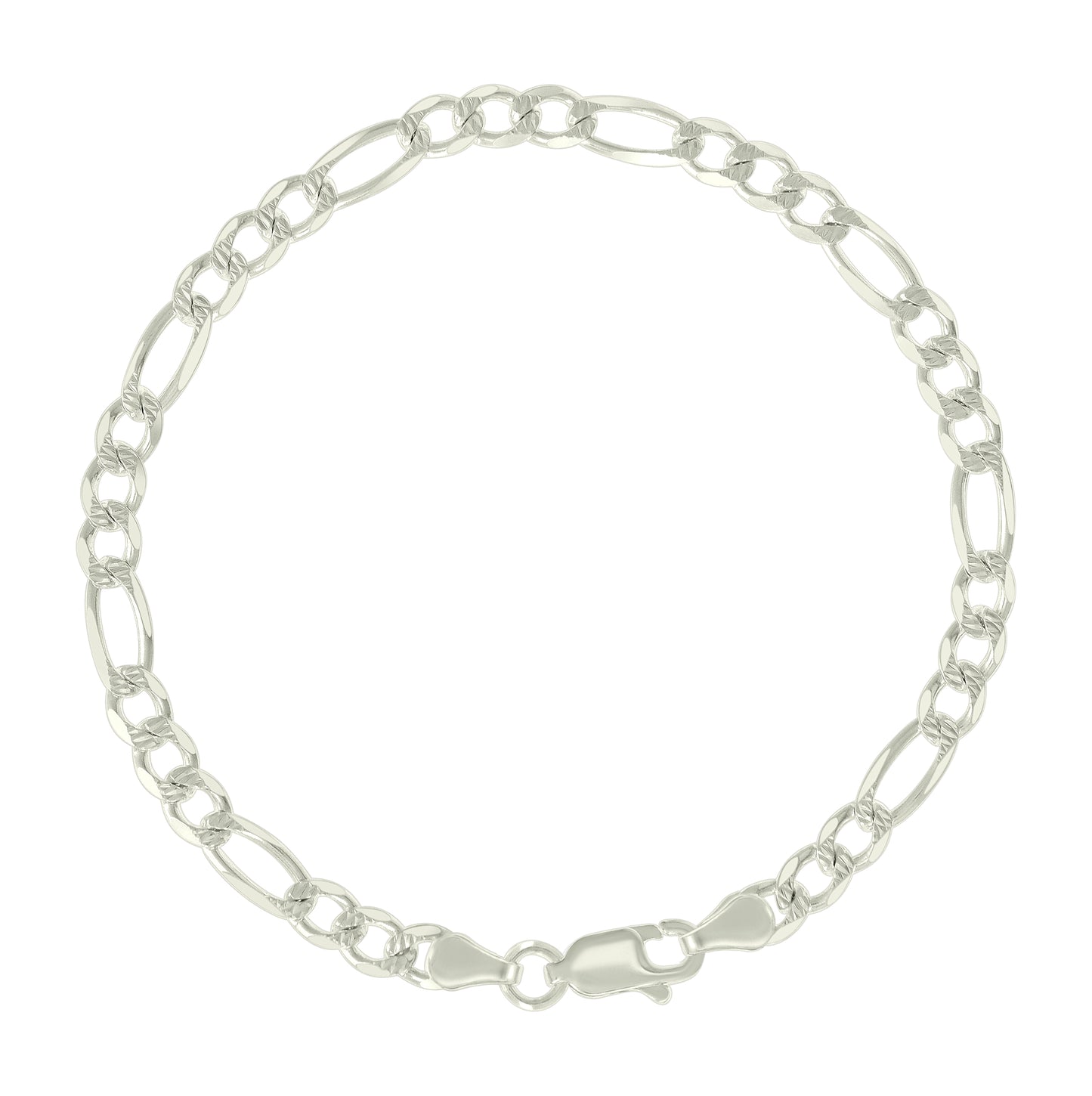 Sterling Silver Solid Pave Classic Figaro Silver Plated