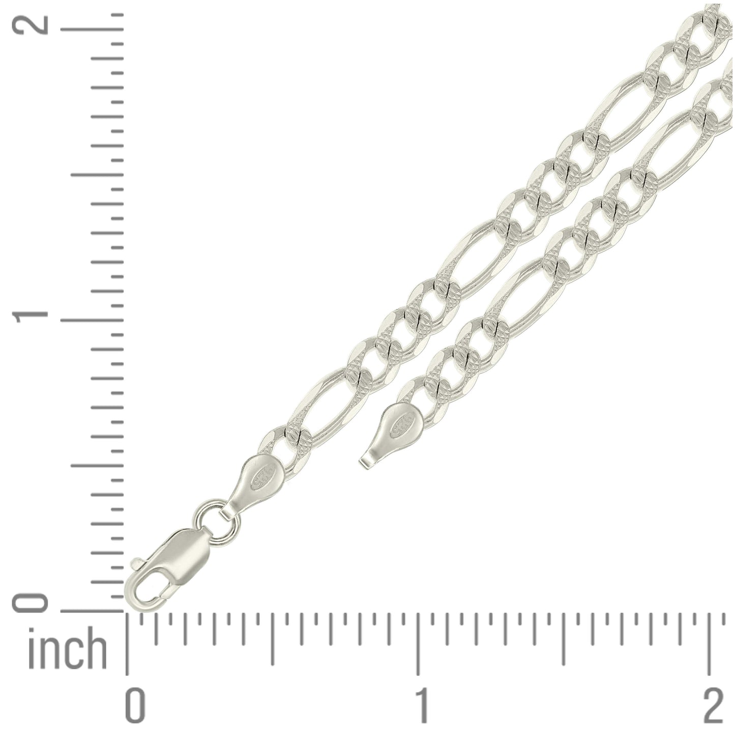 Sterling Silver Solid Pave Classic Figaro Silver Plated