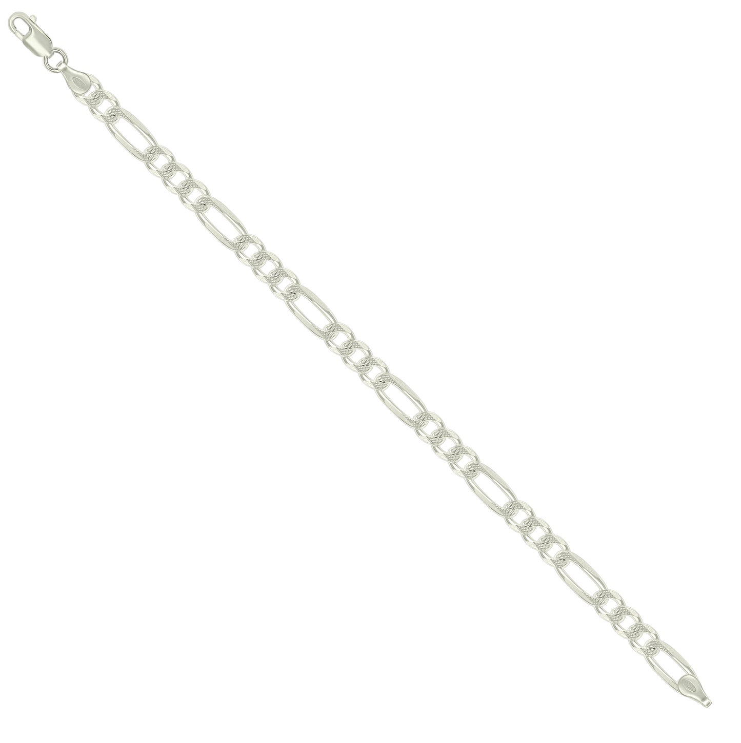 Sterling Silver Solid Pave Classic Figaro Silver Plated