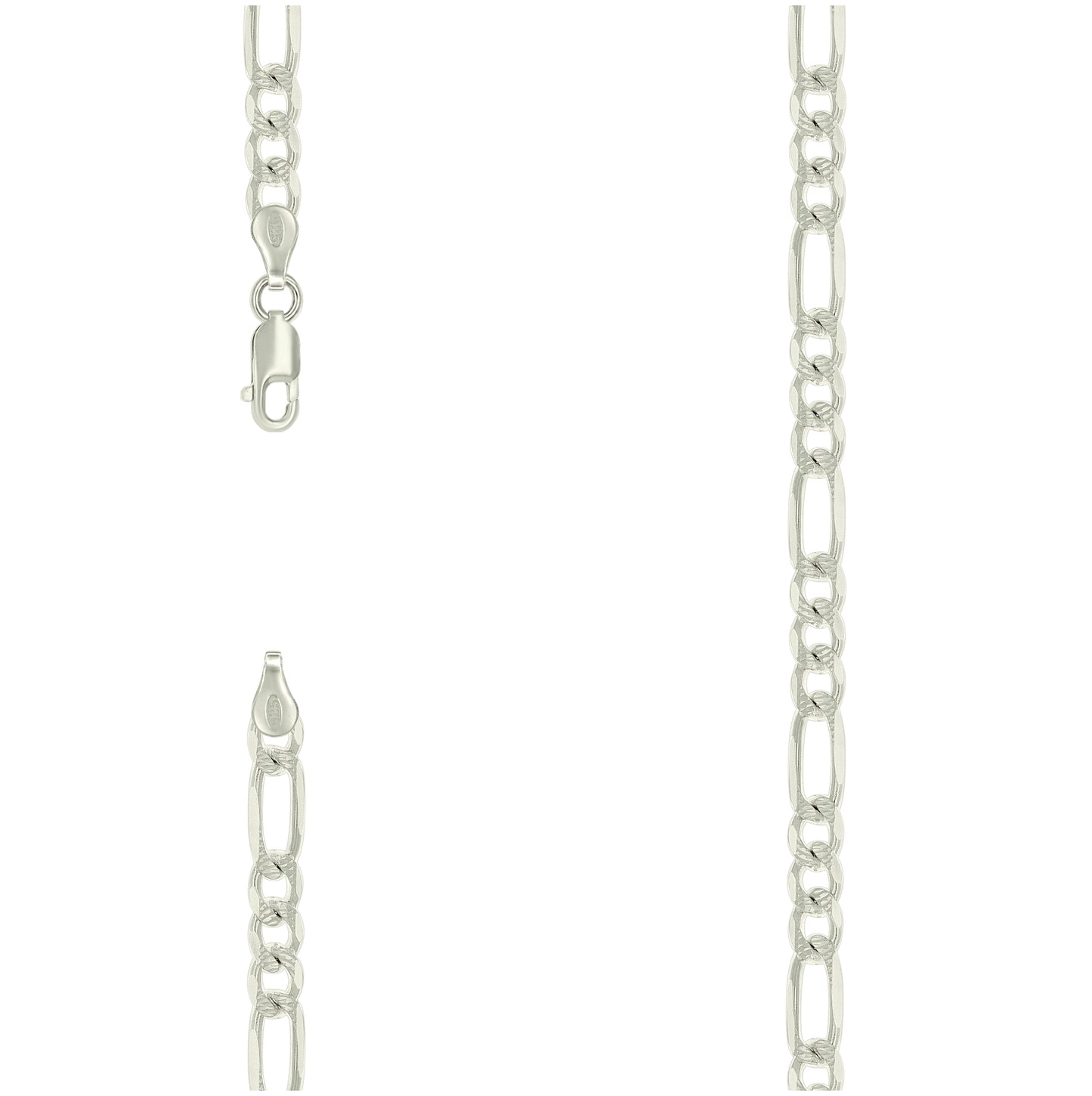 Sterling Silver Solid Pave Classic Figaro Silver Plated