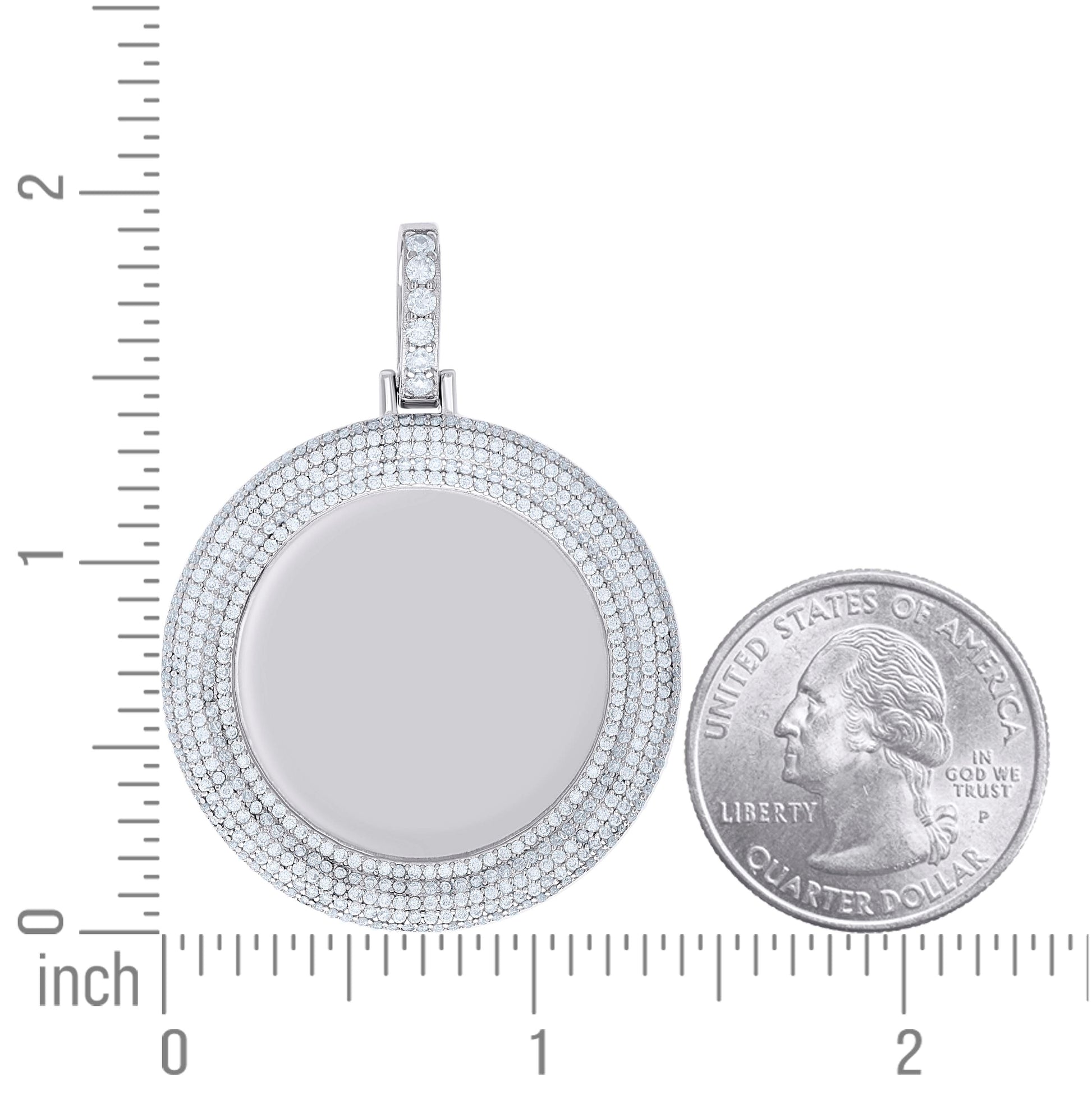 Sterling Silver Unisex Round Moissanite Memory Picture Frame Charm Pendant