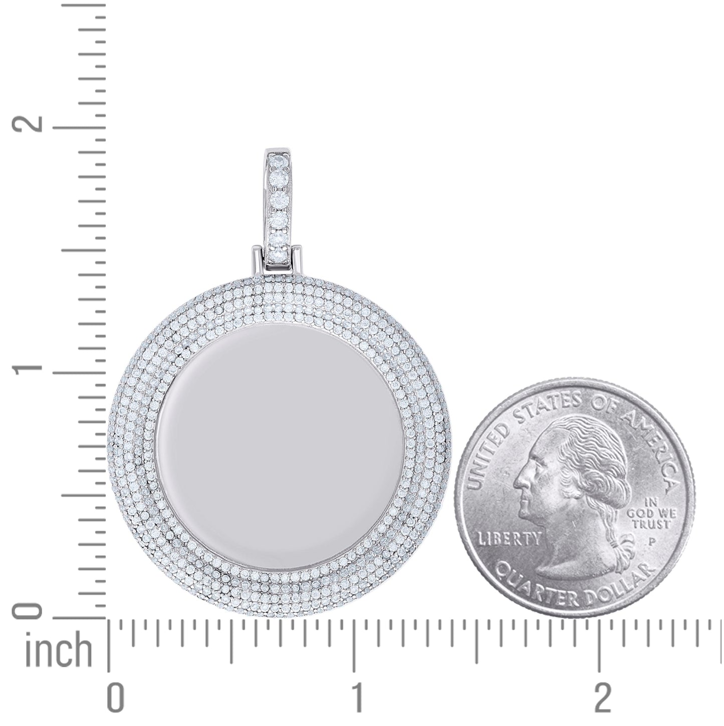Sterling Silver Unisex Round Moissanite Memory Picture Frame Charm Pendant