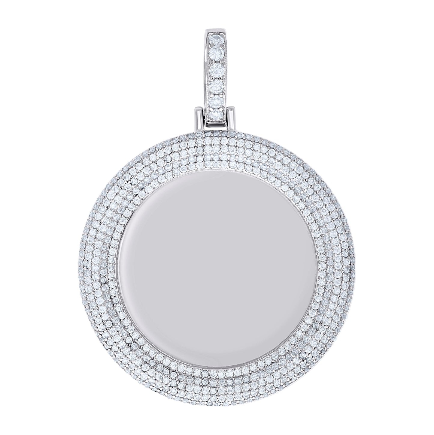Sterling Silver Unisex Round Moissanite Memory Picture Frame Charm Pendant