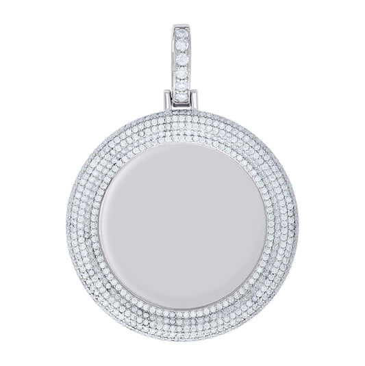 Sterling Silver Unisex Round Moissanite Memory Picture Frame Charm Pendant