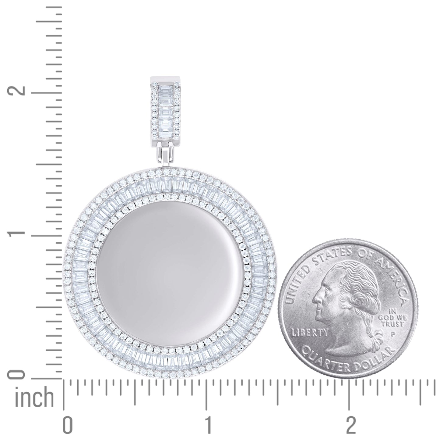 Sterling Silver Unisex Round Baguette Moissanite Memory Picture Frame Charm Pendant