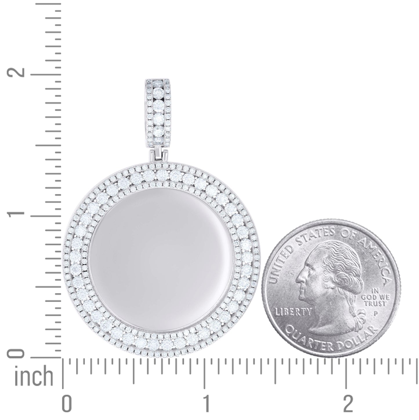 Sterling Silver Unisex Round Moissanite Memory Picture Frame Charm Pendant