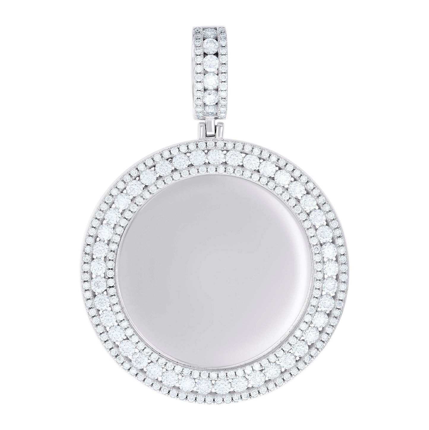 Sterling Silver Unisex Round Moissanite Memory Picture Frame Charm Pendant