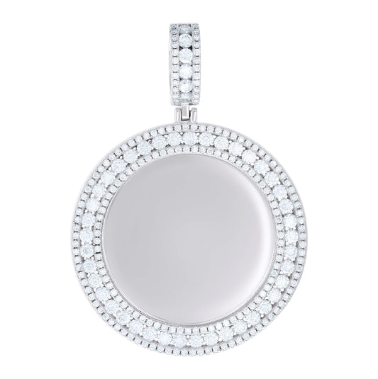 Sterling Silver Unisex Round Moissanite Memory Picture Frame Charm Pendant