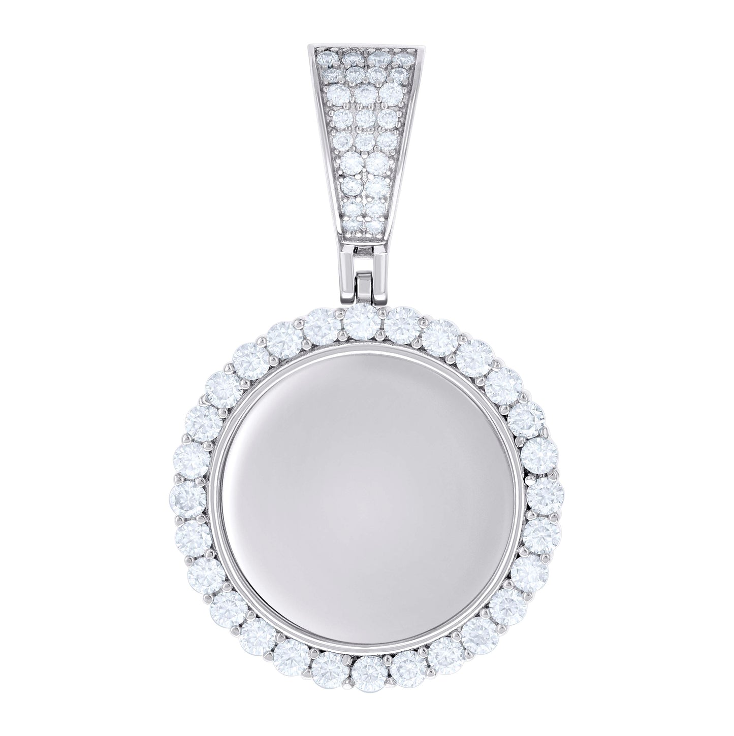 Sterling Silver Unisex Round Moissanite Memory Picture Frame Charm Pendant