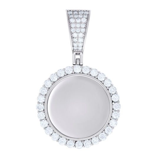 Sterling Silver Unisex Round Moissanite Memory Picture Frame Charm Pendant
