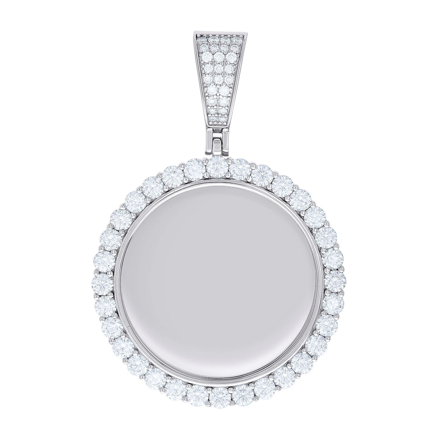 Sterling Silver Unisex Round Moissanite Memory Picture Frame Charm Pendant
