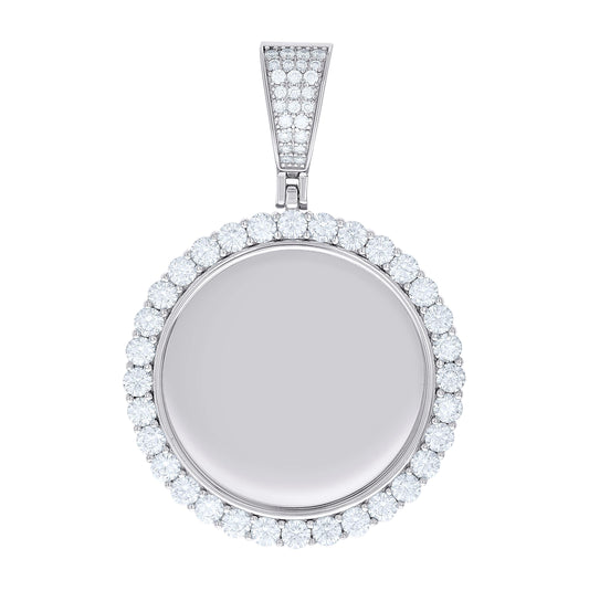 Sterling Silver Unisex Round Moissanite Memory Picture Frame Charm Pendant