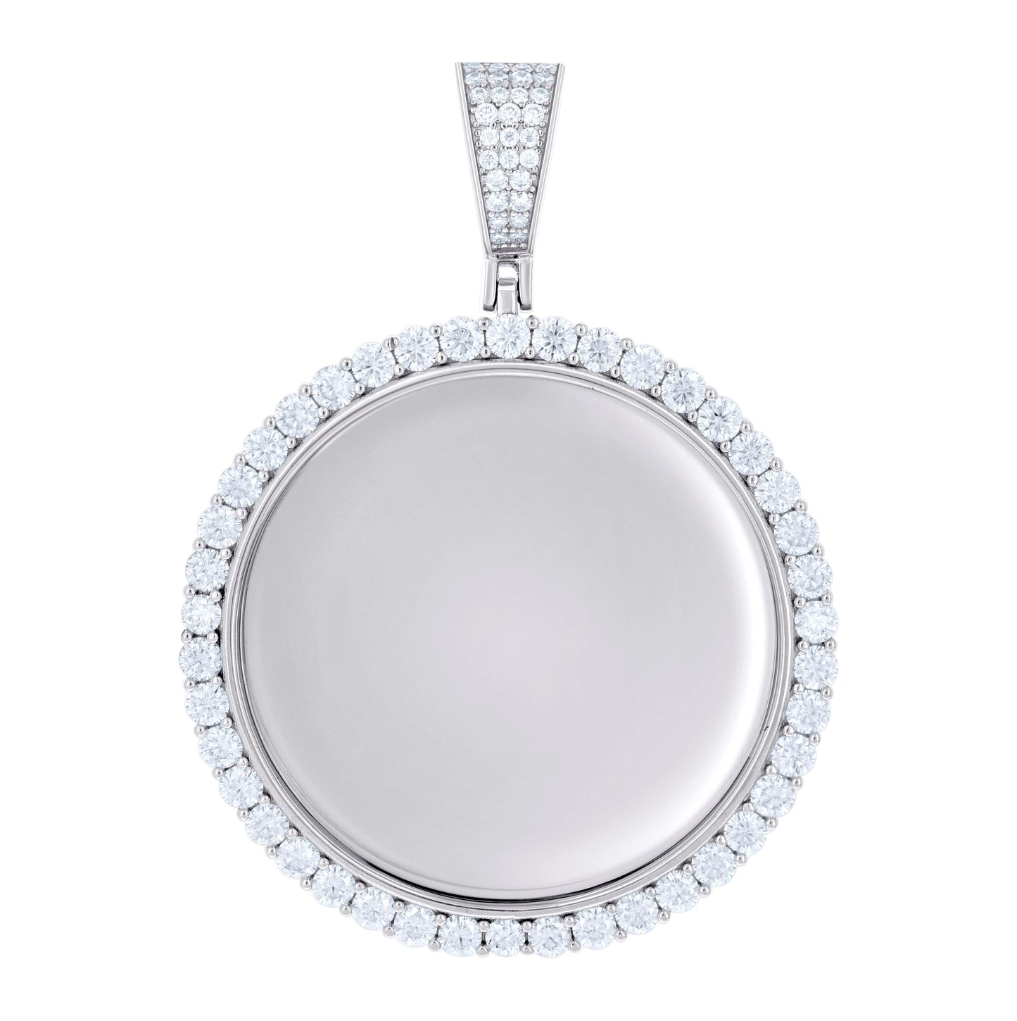 Sterling Silver Unisex Round Moissanite Memory Picture Frame Charm Pendant