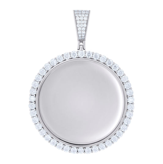 Sterling Silver Unisex Round Moissanite Memory Picture Frame Charm Pendant