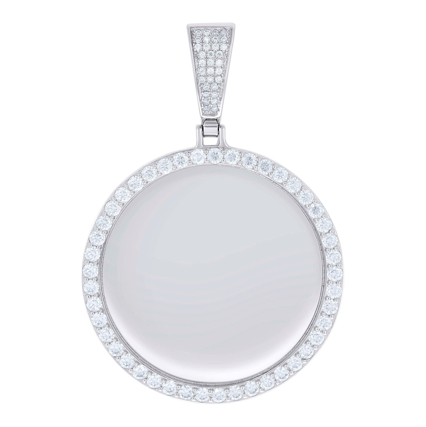Sterling Silver Unisex Round Moissanite Memory Picture Frame Charm Pendant