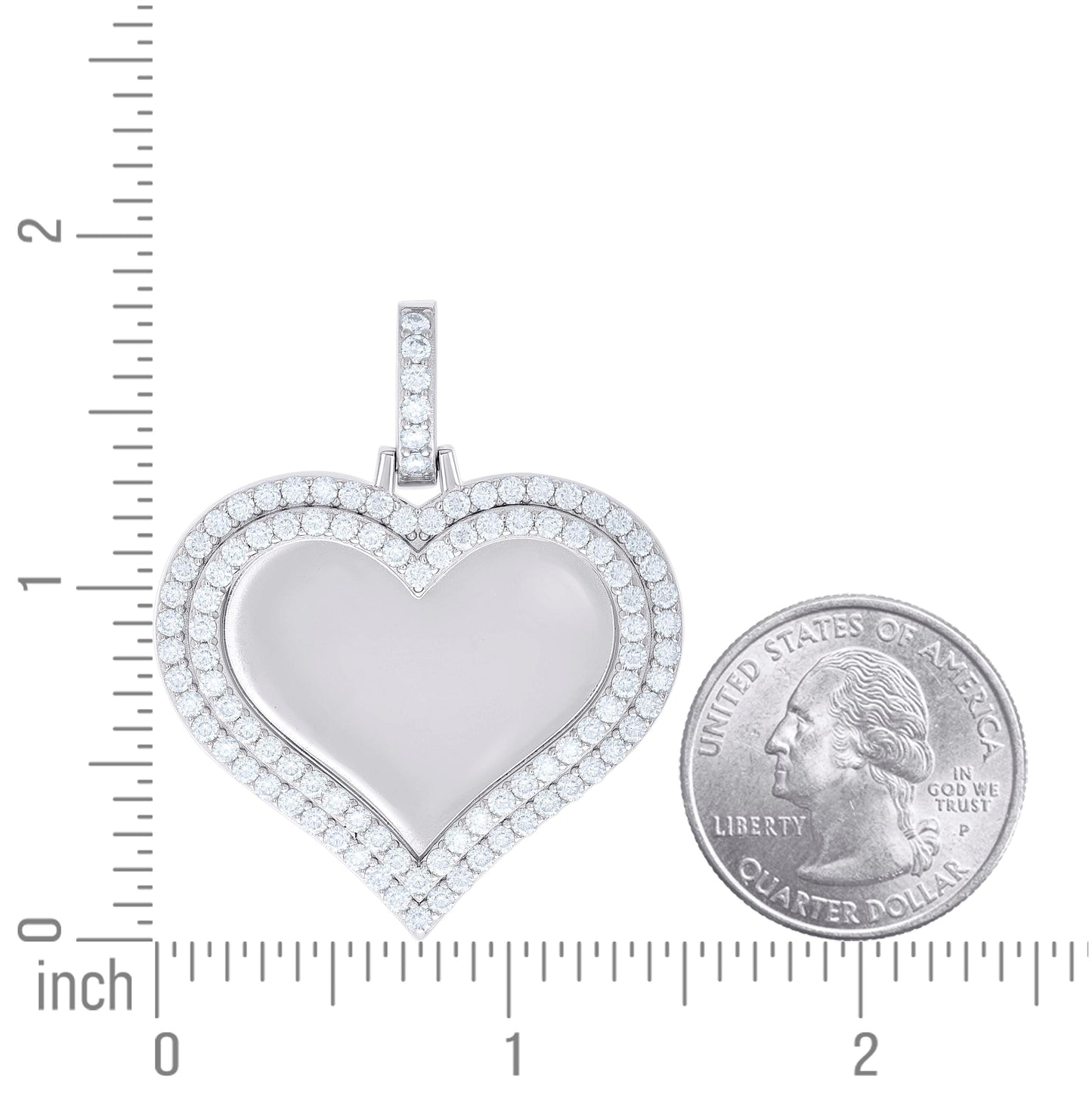 Sterling Silver Womens Round Moissanite Heart Memory Picture Frame Charm Pendant